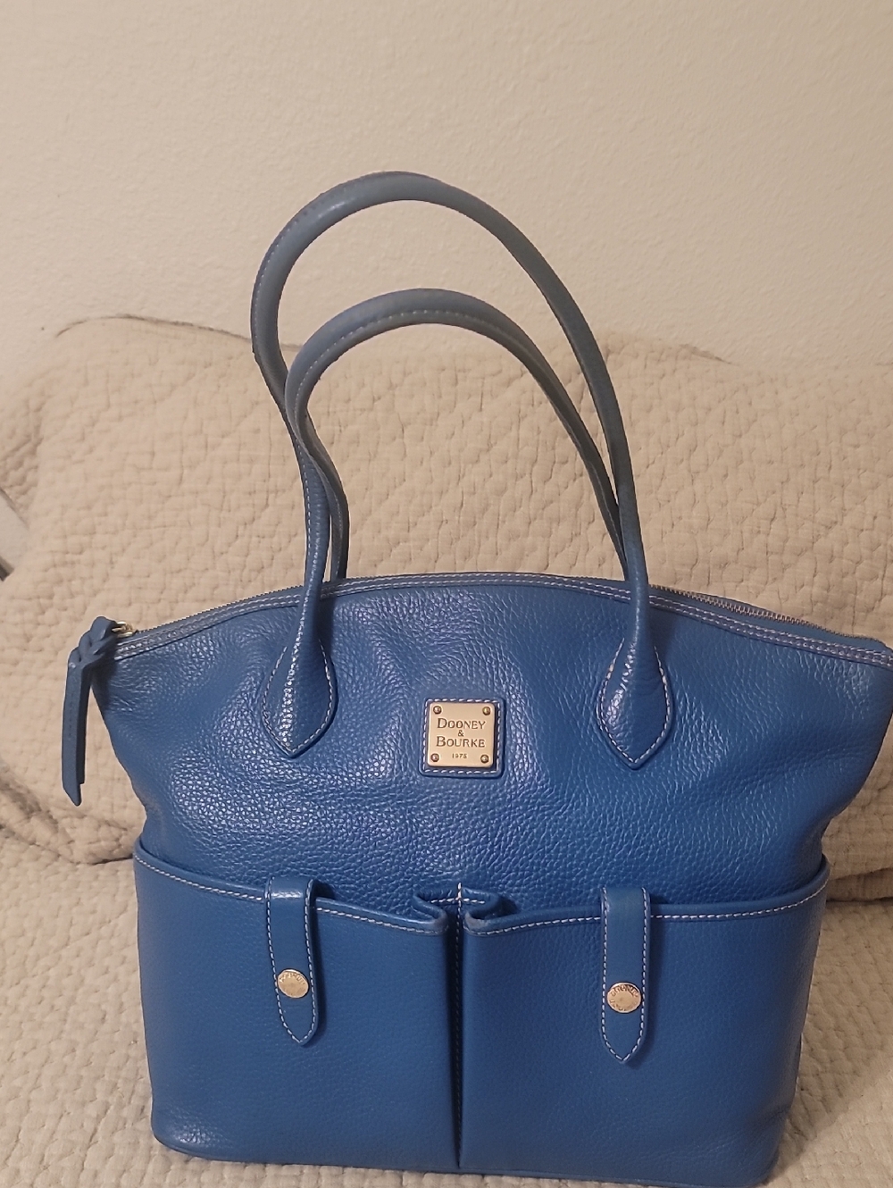 Dooney & Bourke Royal Blue Pebbled Leather Tote with Front Pockets